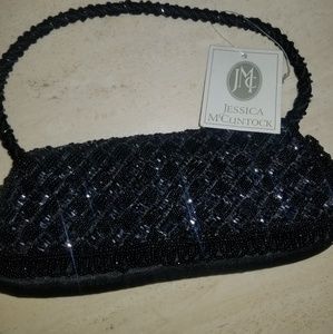 Jessica M'Clintock Black Satin Beaded Clutch